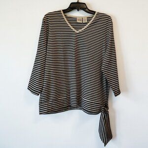 Women's Black & White Striped V-Neck Top